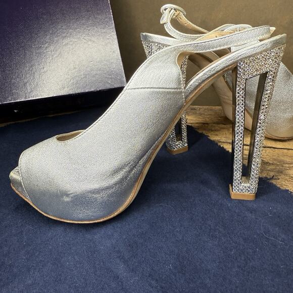 Le Silla Garland Strass Silver Swarovski Crystal Platform Slingbacks Size 39 - Picture 10 of 14